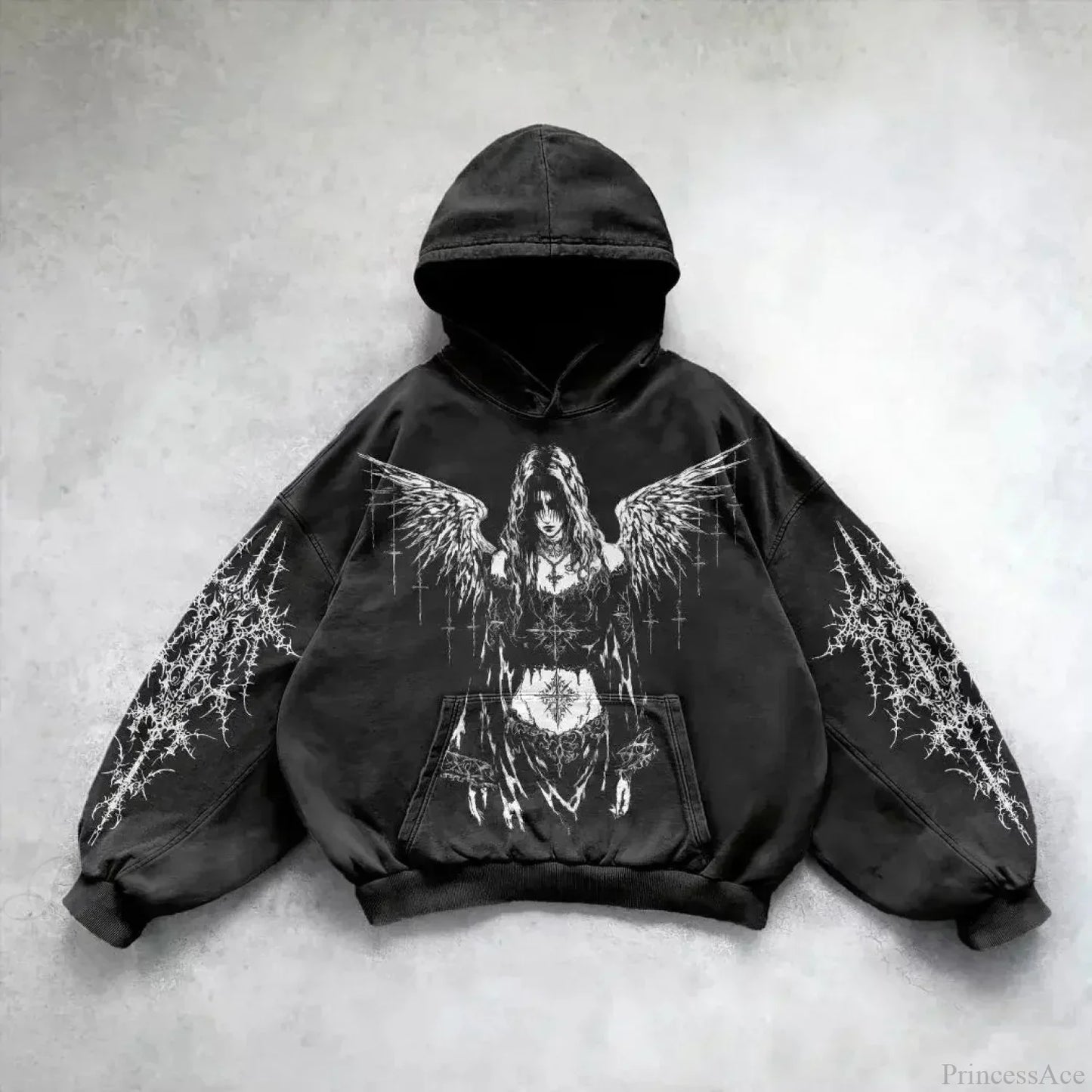 Dark Vintage Print Zip Hoodie