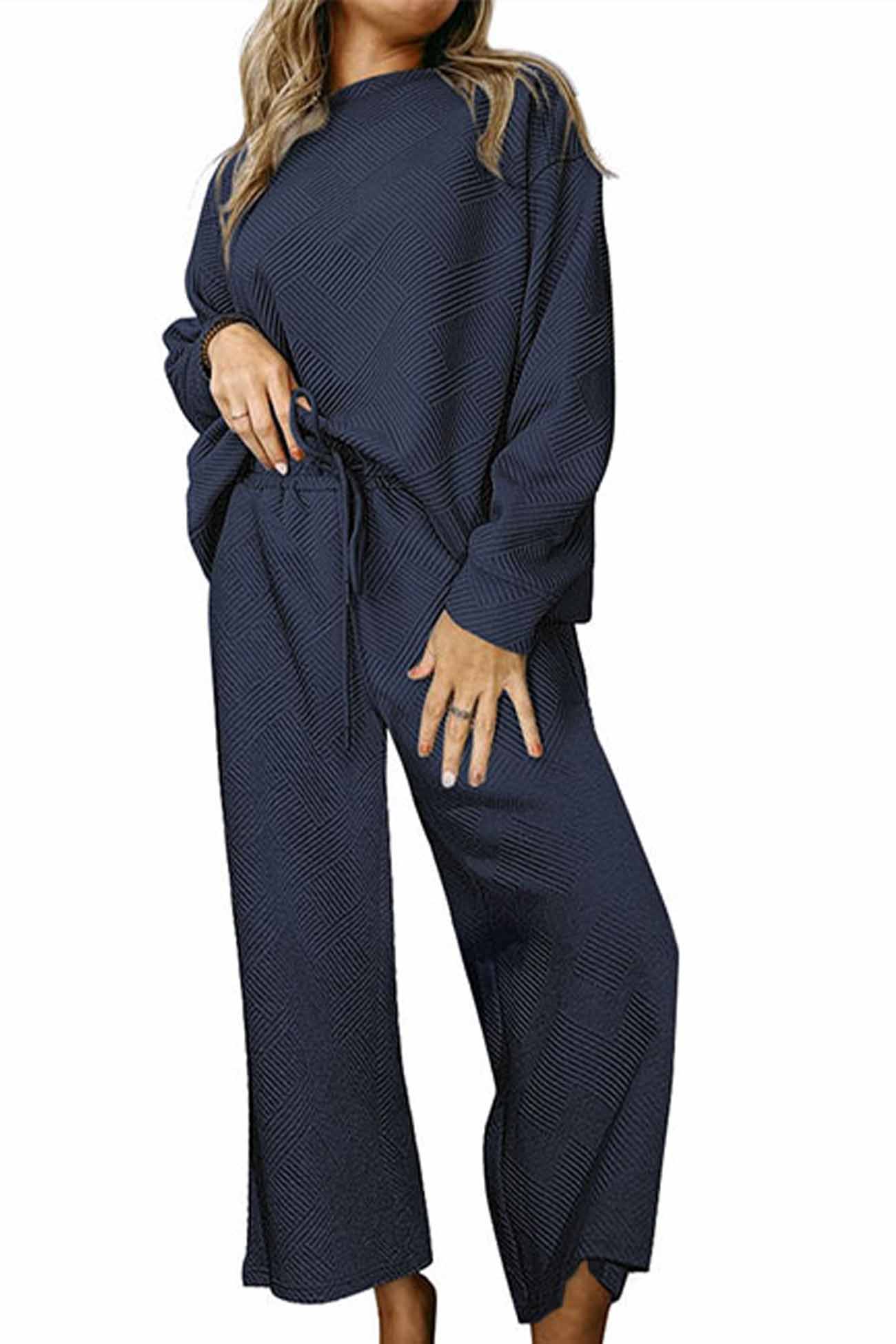 Anneliese | Solid color textured long sleeve long pants set