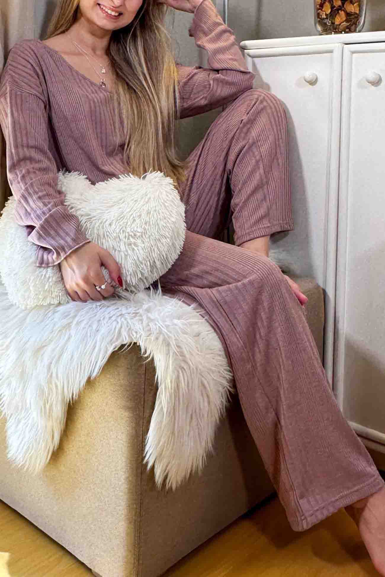 Jana | Ribbed V-neck long sleeve two piece set