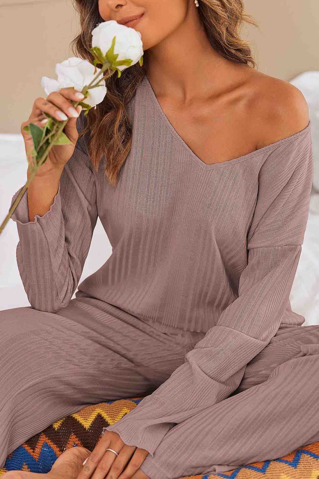 Jana | Ribbed V-neck long sleeve two piece set