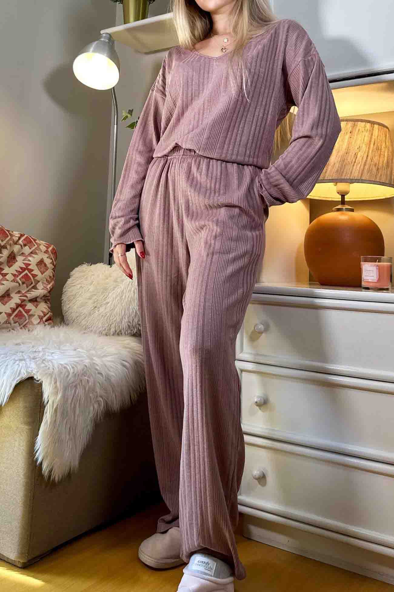 Jana | Ribbed V-neck long sleeve two piece set