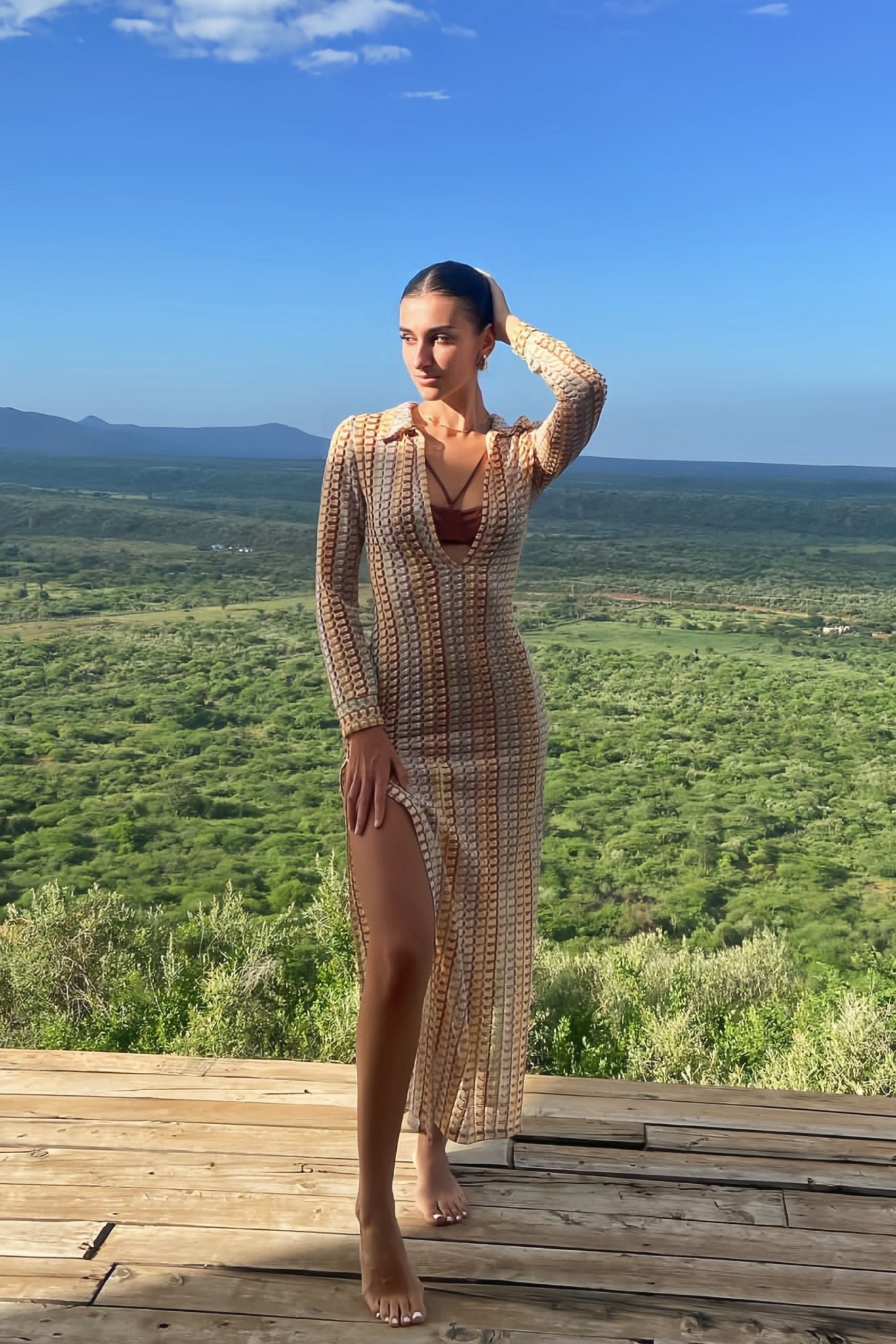Wanda® | Crochet V-Neck Collar Maxi Dress