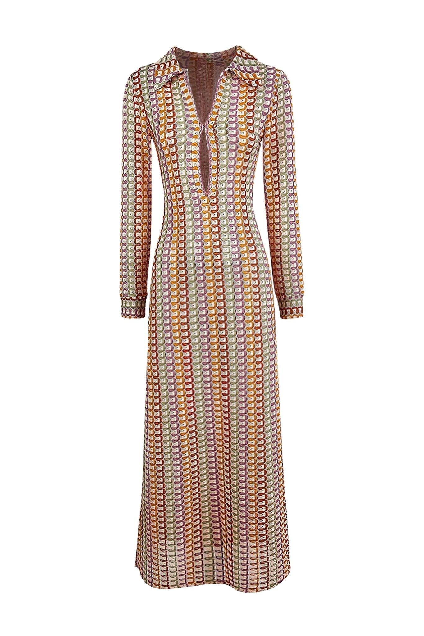 Wanda® | Crochet V-Neck Collar Maxi Dress
