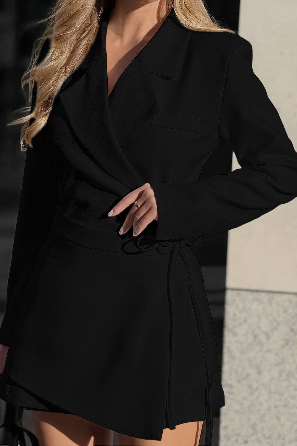 Elegant Fitted Waist Tie Bow Detail Blazer