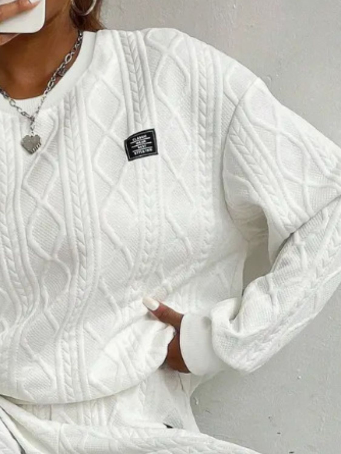 Amelie | Textured crew neck long sleeve top and pants set