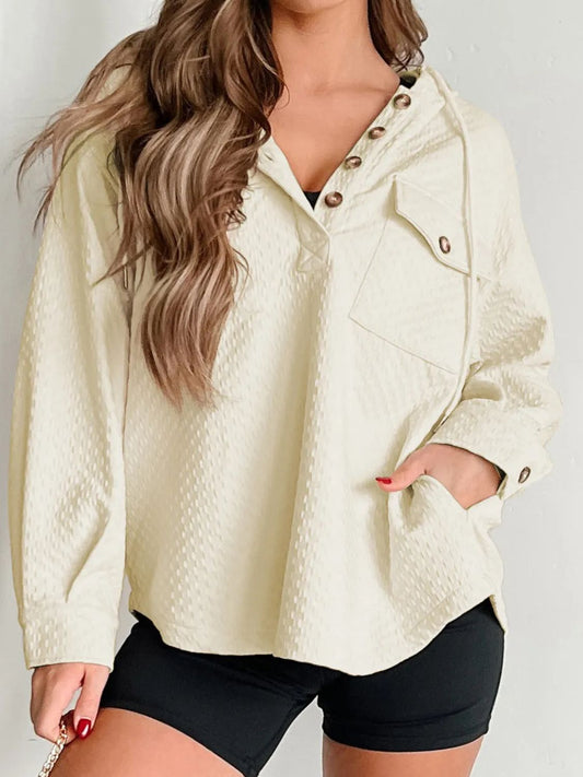 Paulina | Hooded sweater with drawstring and half-length button