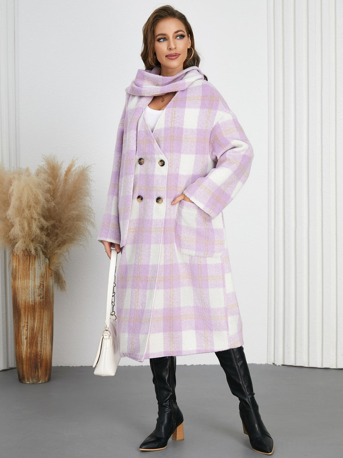 Rubí | Checked long sleeve button down coat