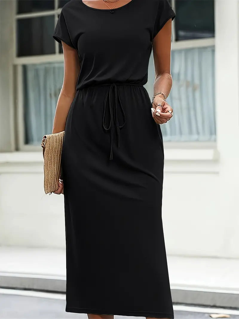 Hazel® | Casual Short-Sleeved Round-Neck Dress With Self-Tie Belt