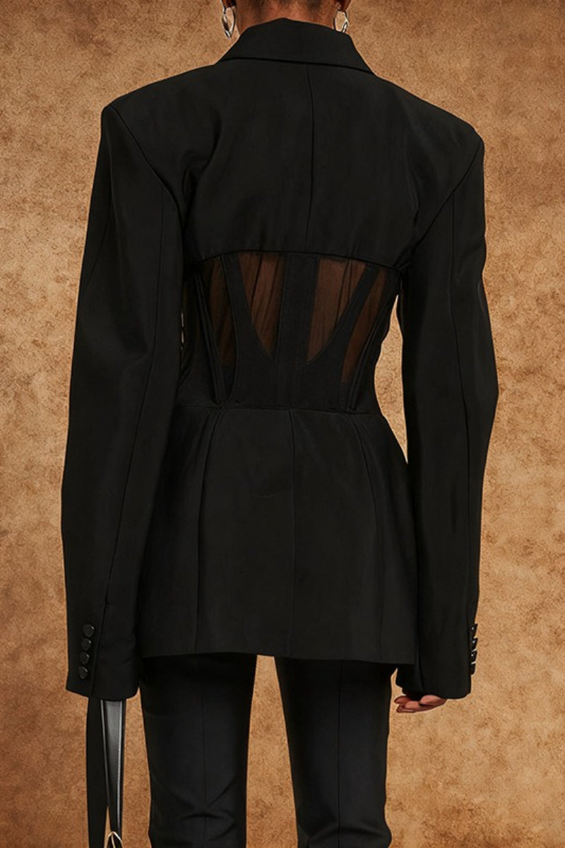 Stylish V-neck Sexy Sheer Mesh Blazer