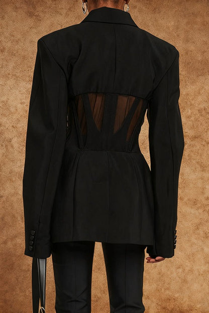 Stylish V-neck Sexy Sheer Mesh Blazer
