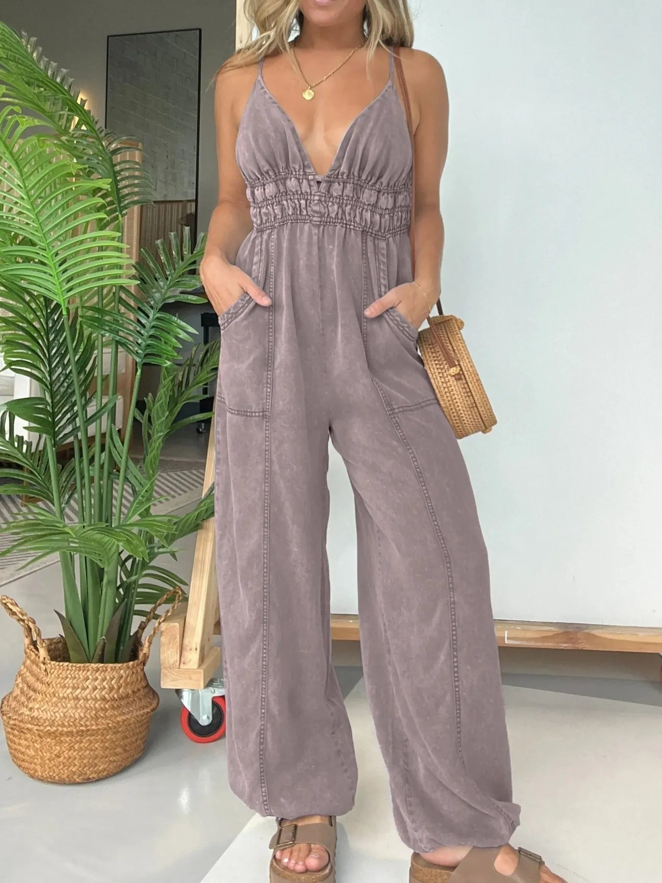 Valentina® | Loose Strappy Wide Leg Jumpsuit