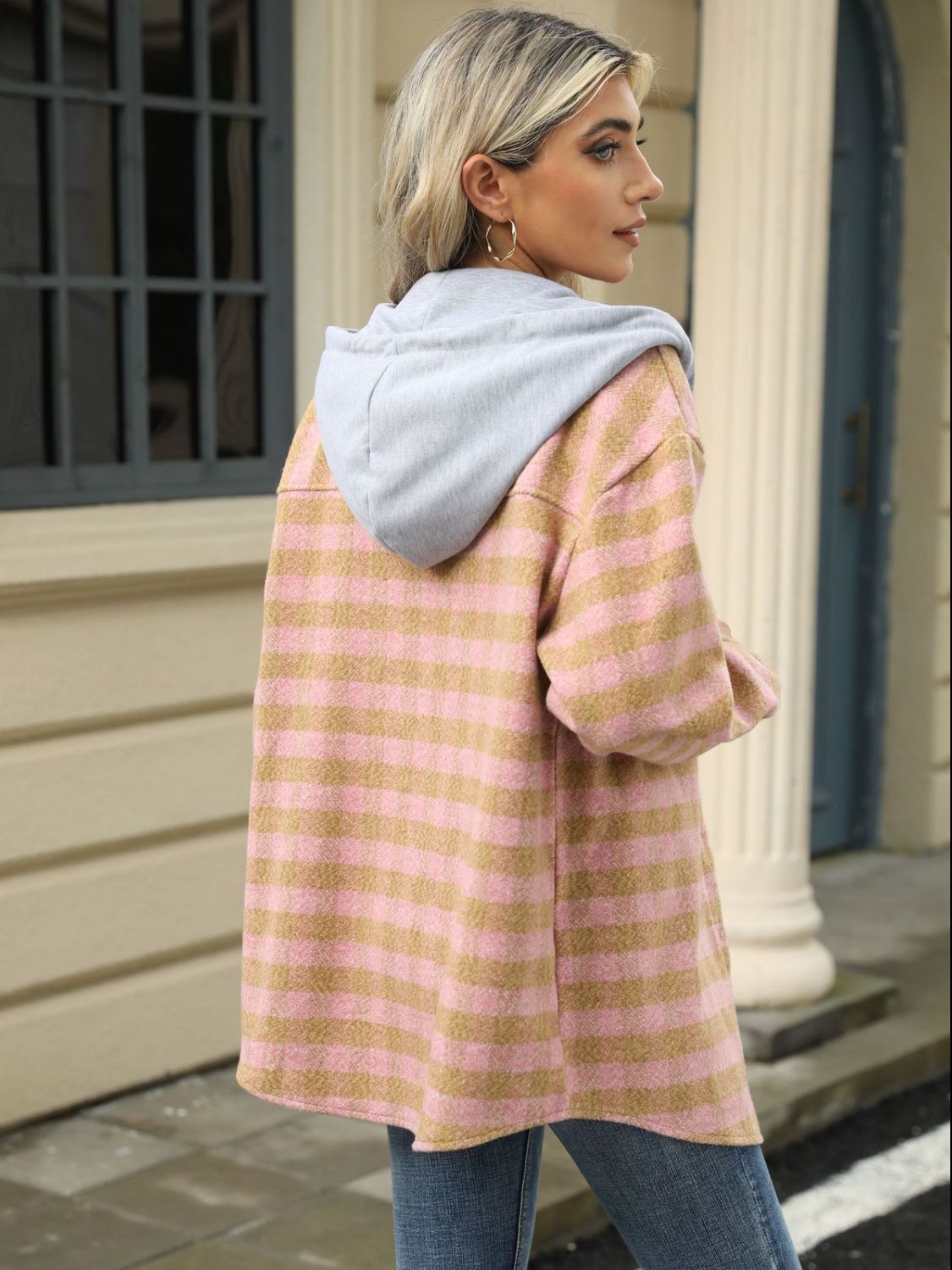 Ramona | Checked drawstring hooded jacket with long sleeves