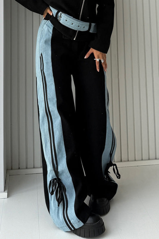 Workwear Stripe Panel Casual Straight Leg Pants