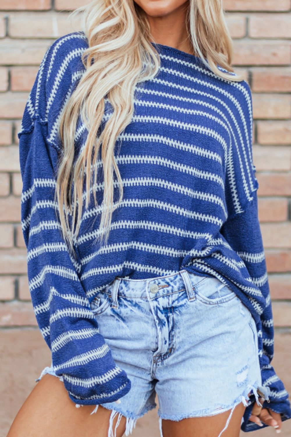 Gloria | Striped crew neck sweater with dropped shoulders