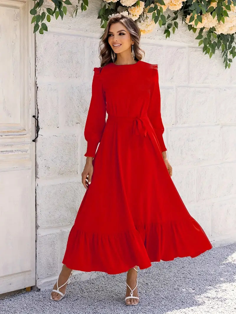 Elvia® | Women'S Belted And Flounced Maxi Dress