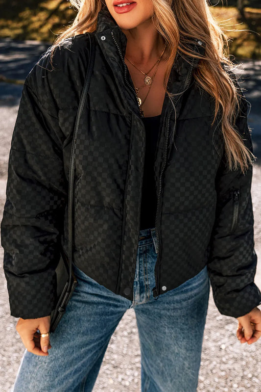 Valeria | Checked turtleneck winter coat with zip and long sleeves