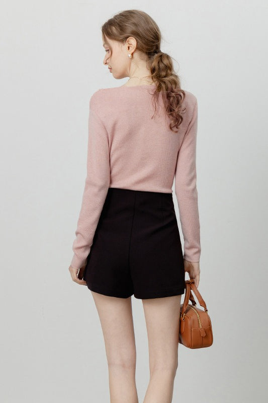 Chic Off Shoulder Tie Waist Cowl Neck Long Sleeve Tee