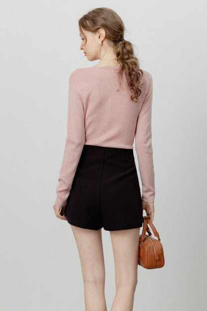 Chic Off Shoulder Tie Waist Cowl Neck Long Sleeve Tee