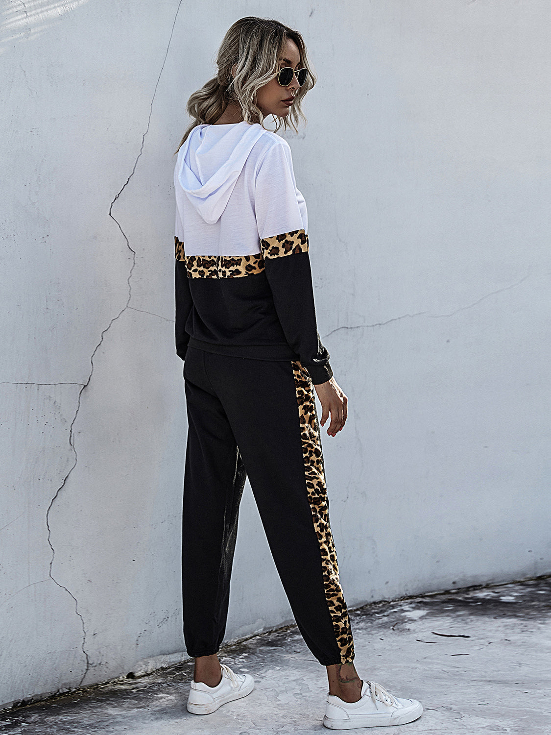 Alba | Perfee contrast long sleeve hooded top and sweatpants set