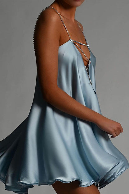 Sexy Chain Deep V Backless Party Dress