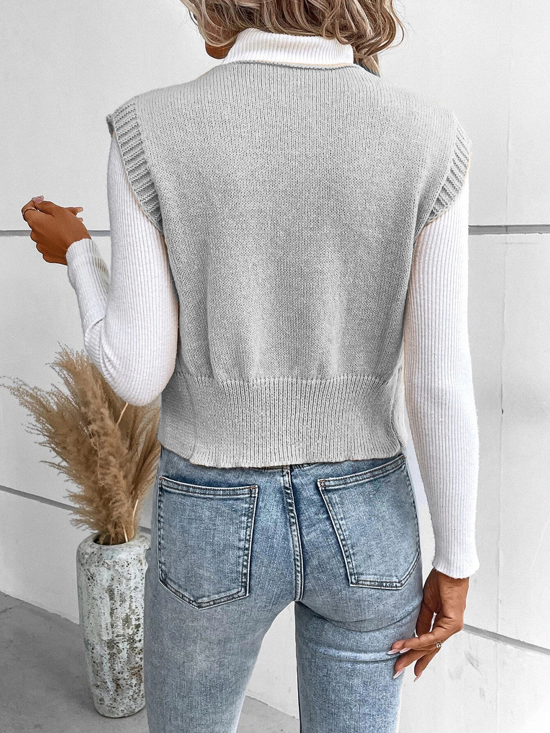 Stefanie | Full size button down V-neck sweater vest