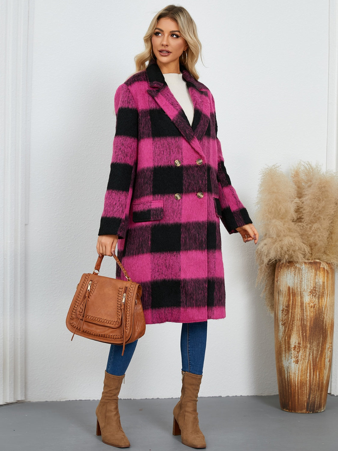 Ramona | Checked double-breasted coat with long sleeves