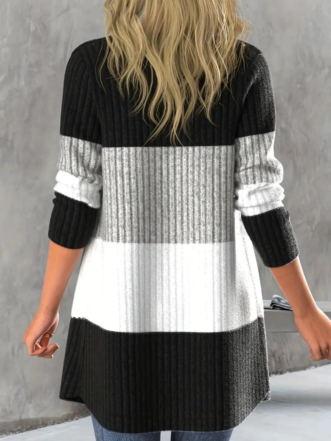 Carmen | Color block cardigan with open front and long sleeves