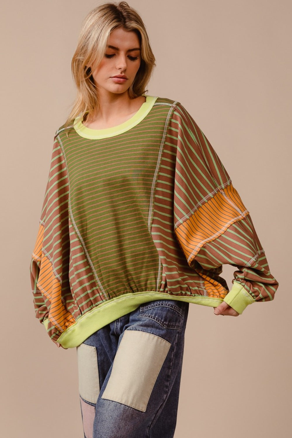 Yara | BiBi color block striped crew neck sweatshirt