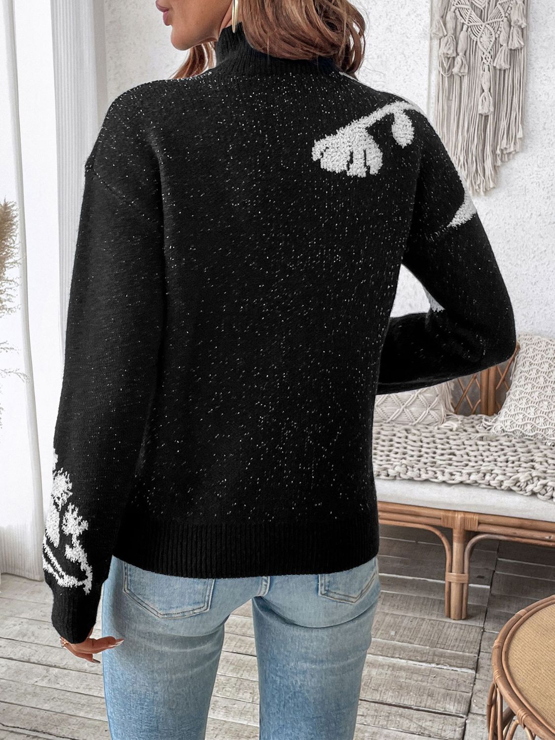 Lisette | Perfee Flower stand-up collar long sleeve sweater