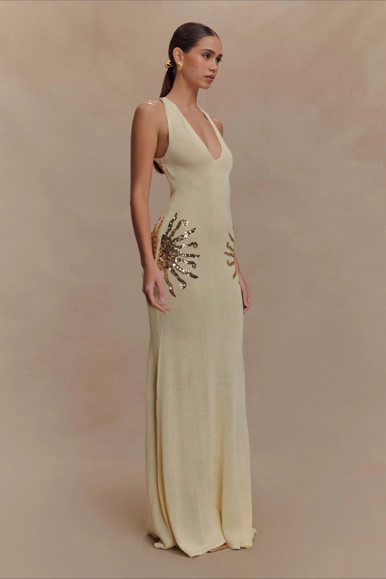 Elegant U Neck Solid Sweater Dress