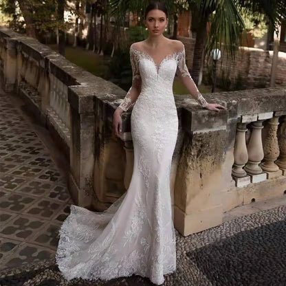 Deep V-Neck Backless Mermaid Wedding Dress