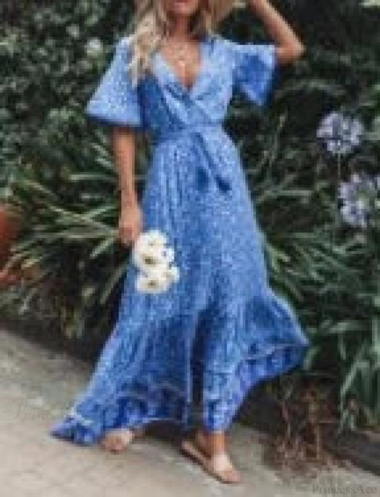Deep V-neck Floral Boho Summer Dress