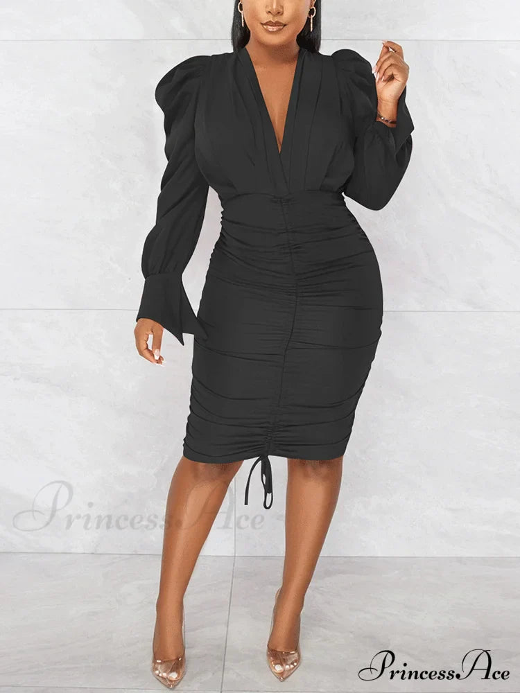 Deep V-neck Front Trendy Tie Mini Dress