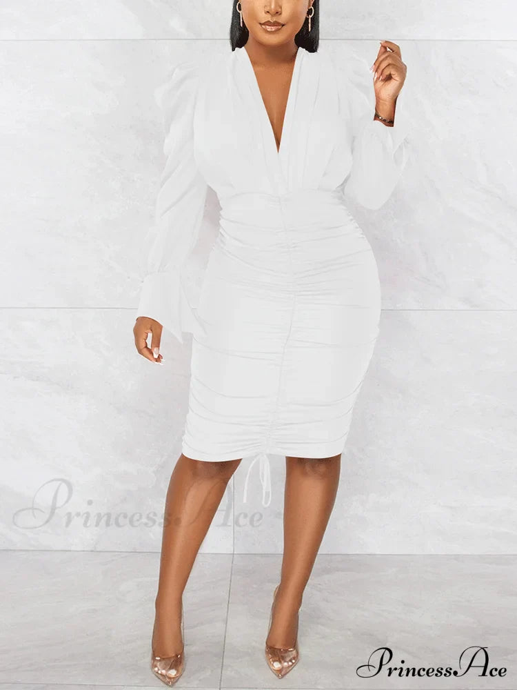 Deep V-neck Front Trendy Tie Mini Dress