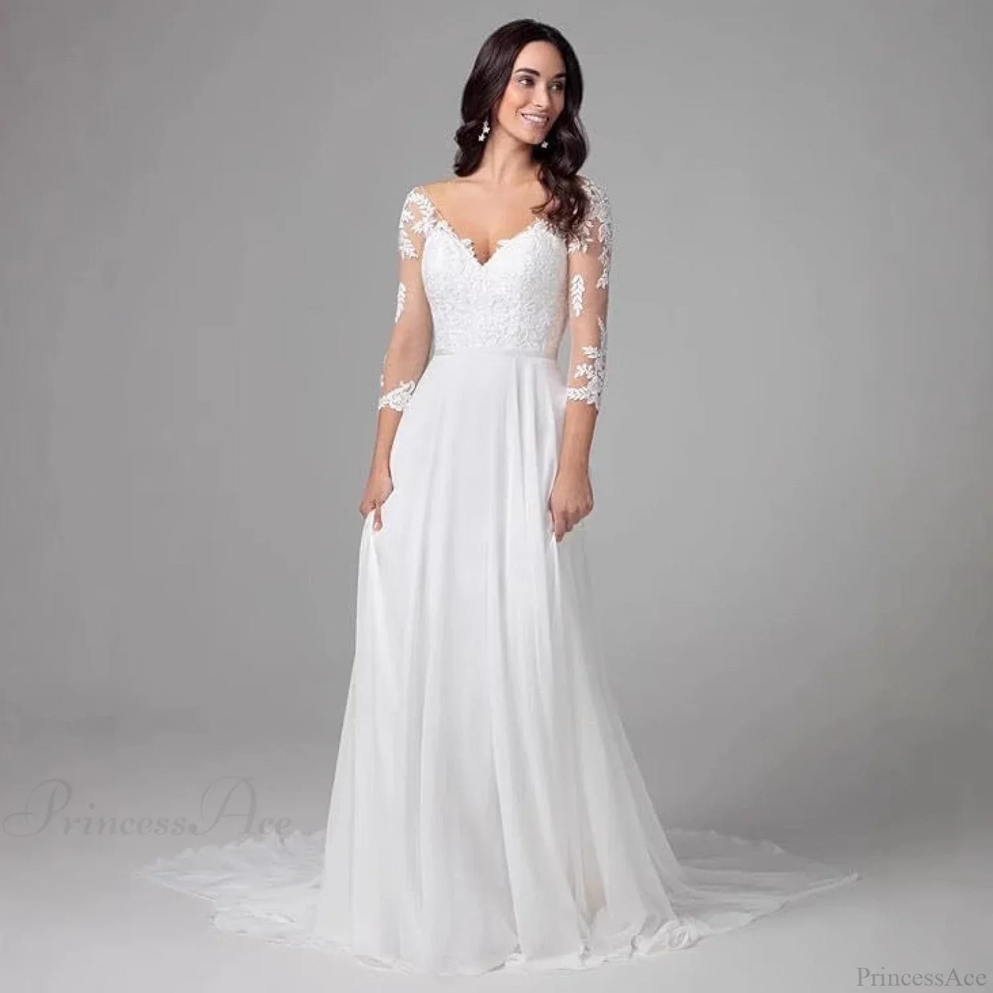 Deep V-Neck Long Sleeve Evening Wedding Dress