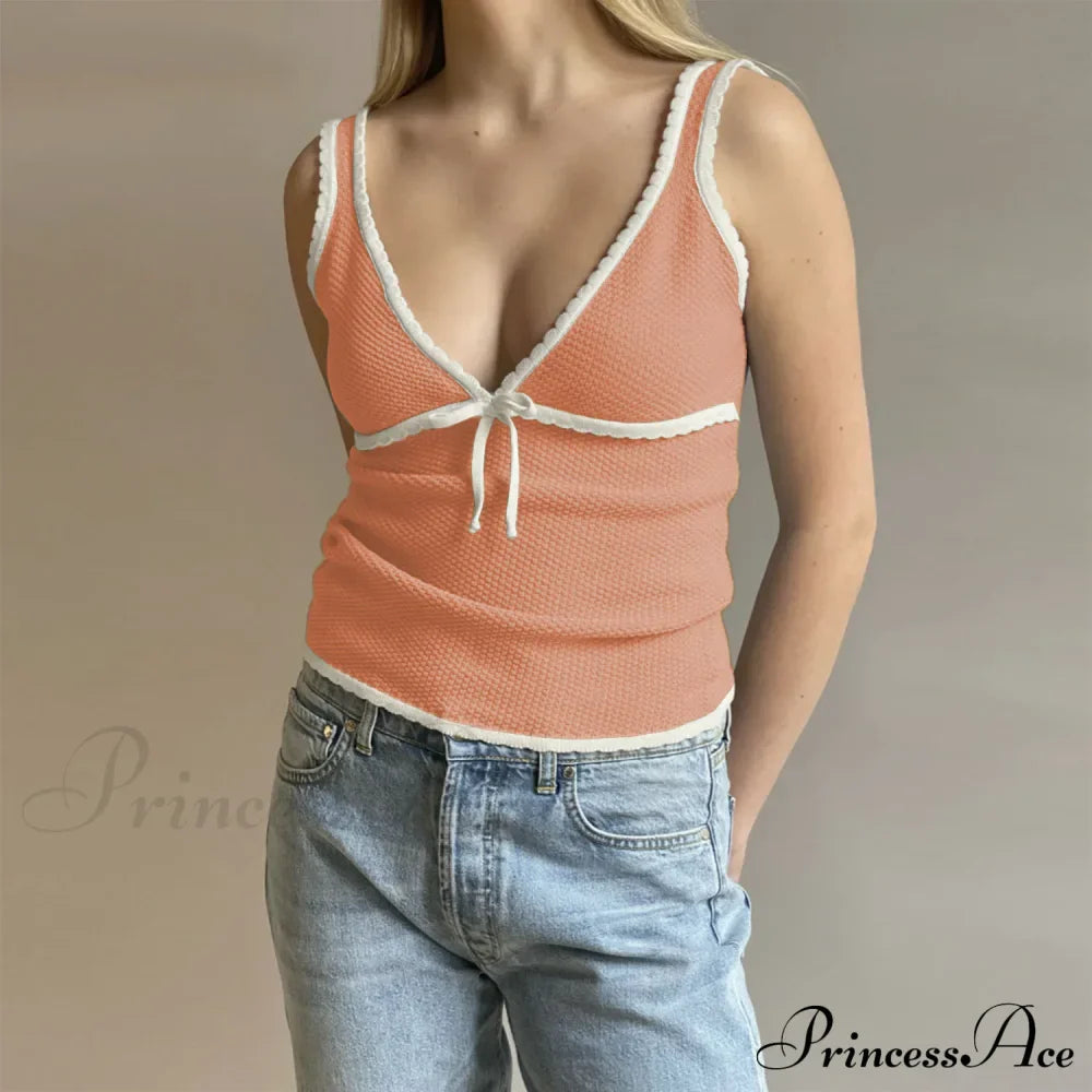 Deep V-Neck Stylish White Seam Top