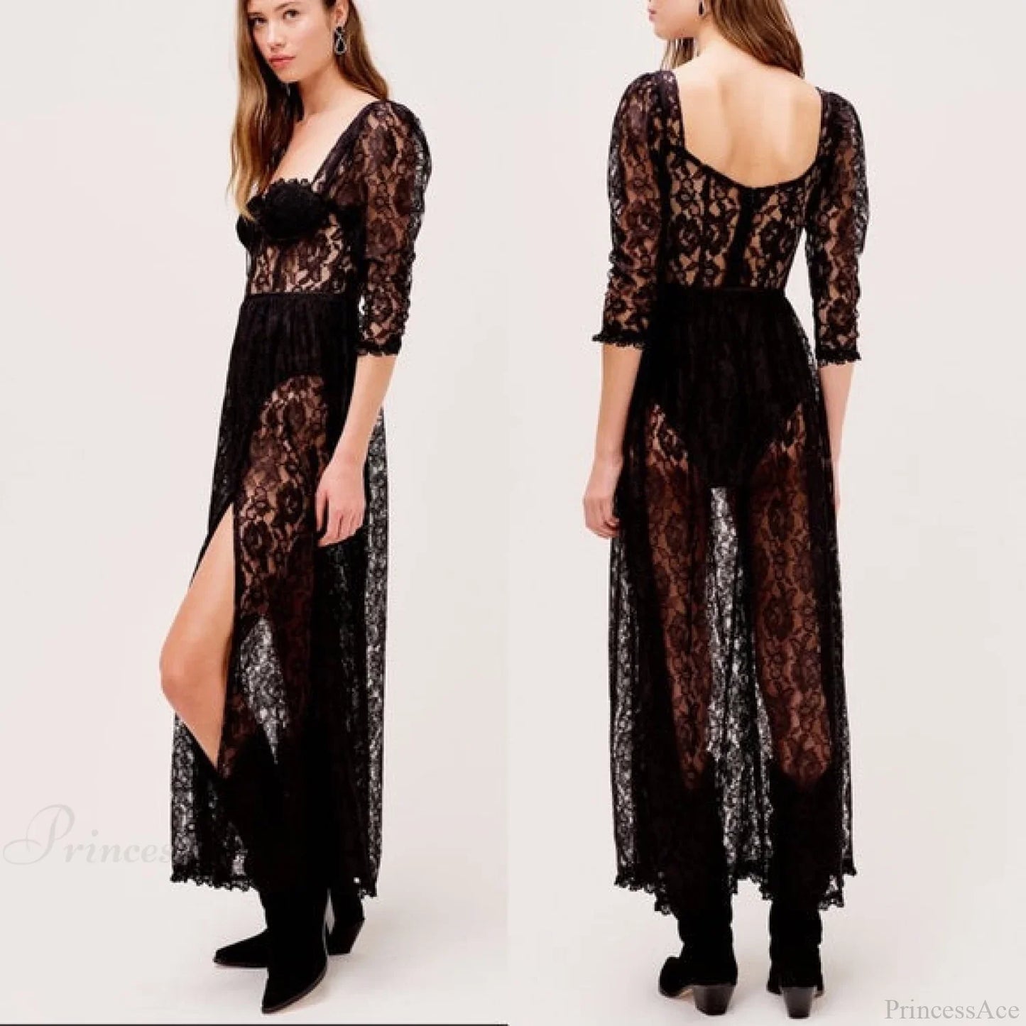 Delilah Sexy Lace Charming Split Maxi Dress