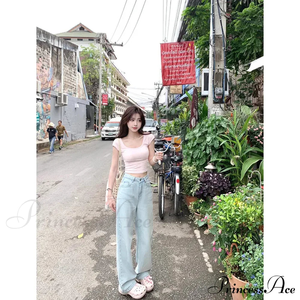 Denim Pink Pocket Charming Bow Embroidery Jeans