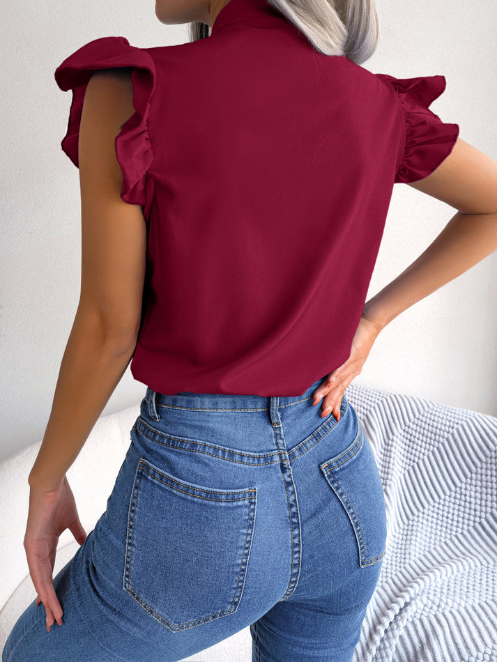 Evelin® | Sleeveless Blouse With A Tie Collar And Fringes On The Sleeves