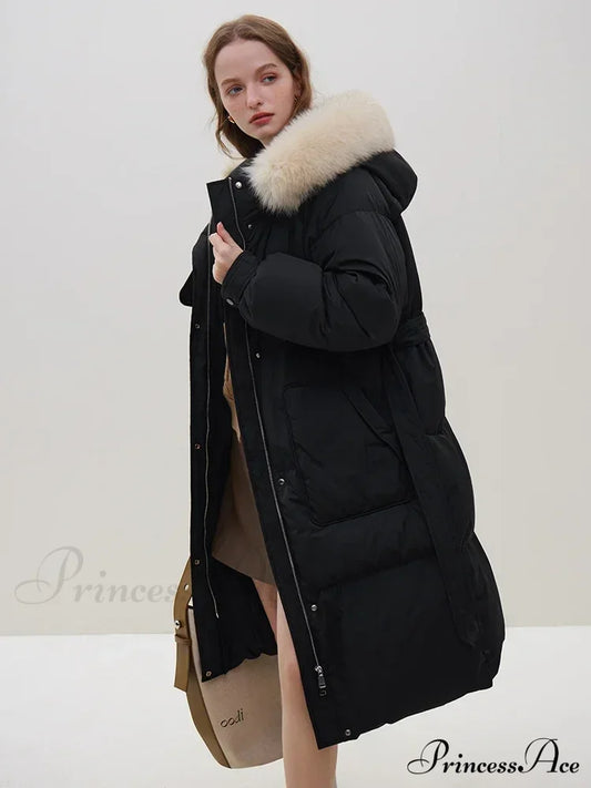 Detachable Fox Fur Collar Windbreaker Down Winter Warm Stylish Elegant Cozy Coat