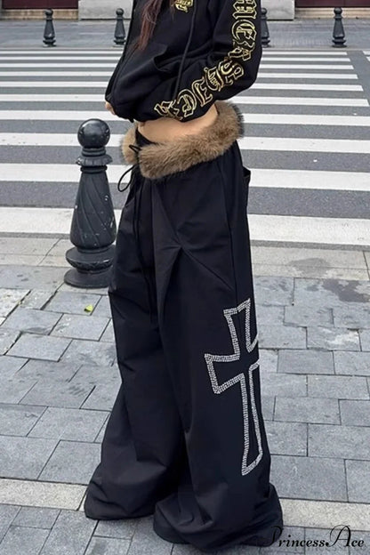 Detachable Fur-Collar Loose Wide-Leg Pants