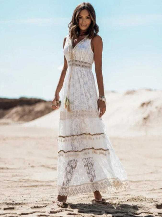 Devon | Women's V-Neck Lace Maxi Dress