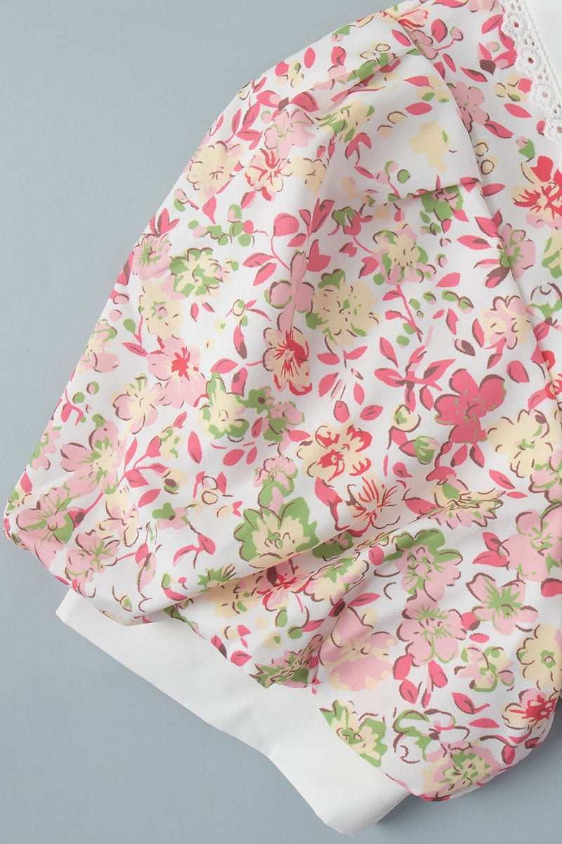 Peter Pan Collar Floral Puff Sleeve Button Mini Dress