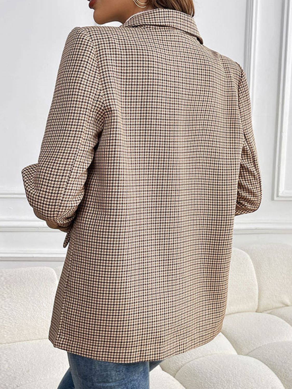 Frieda | Perfee checked lapel collar long sleeve blazer