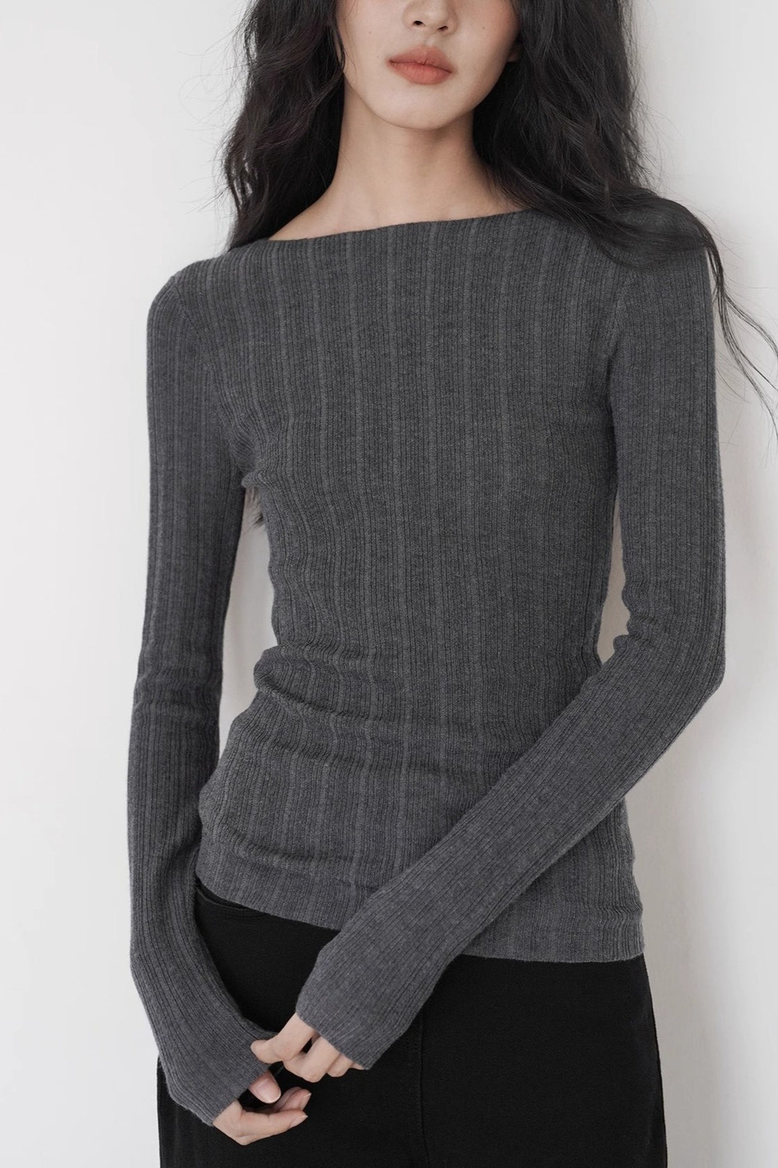 Semi-Sheer Unique Fitted Knit Top