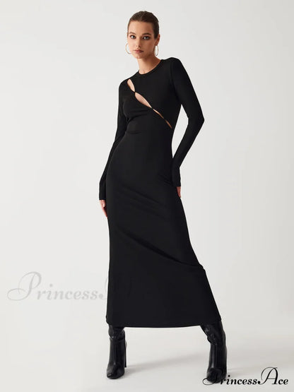 Diagonal Keyhole Long Trendy Sleeve Long Dress
