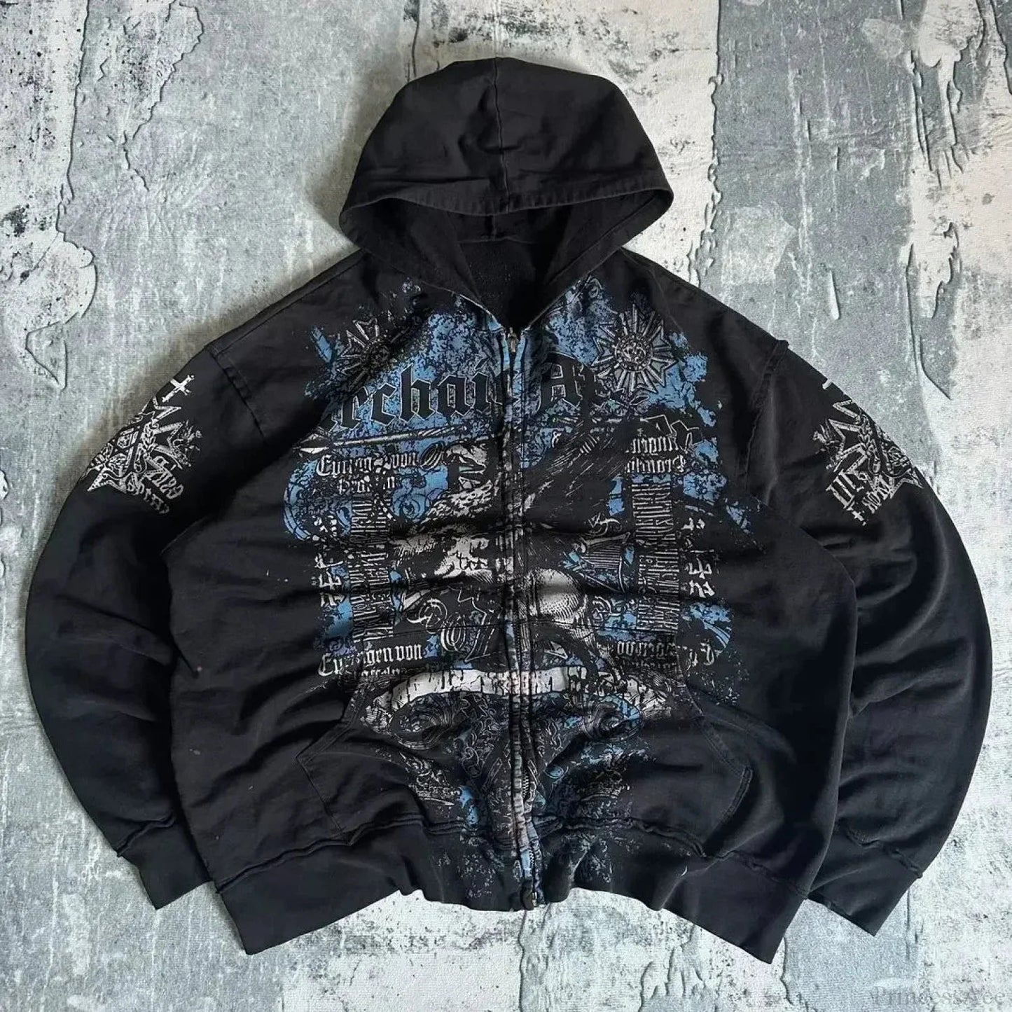 Distress Y2K Gothic Skull Hoodie