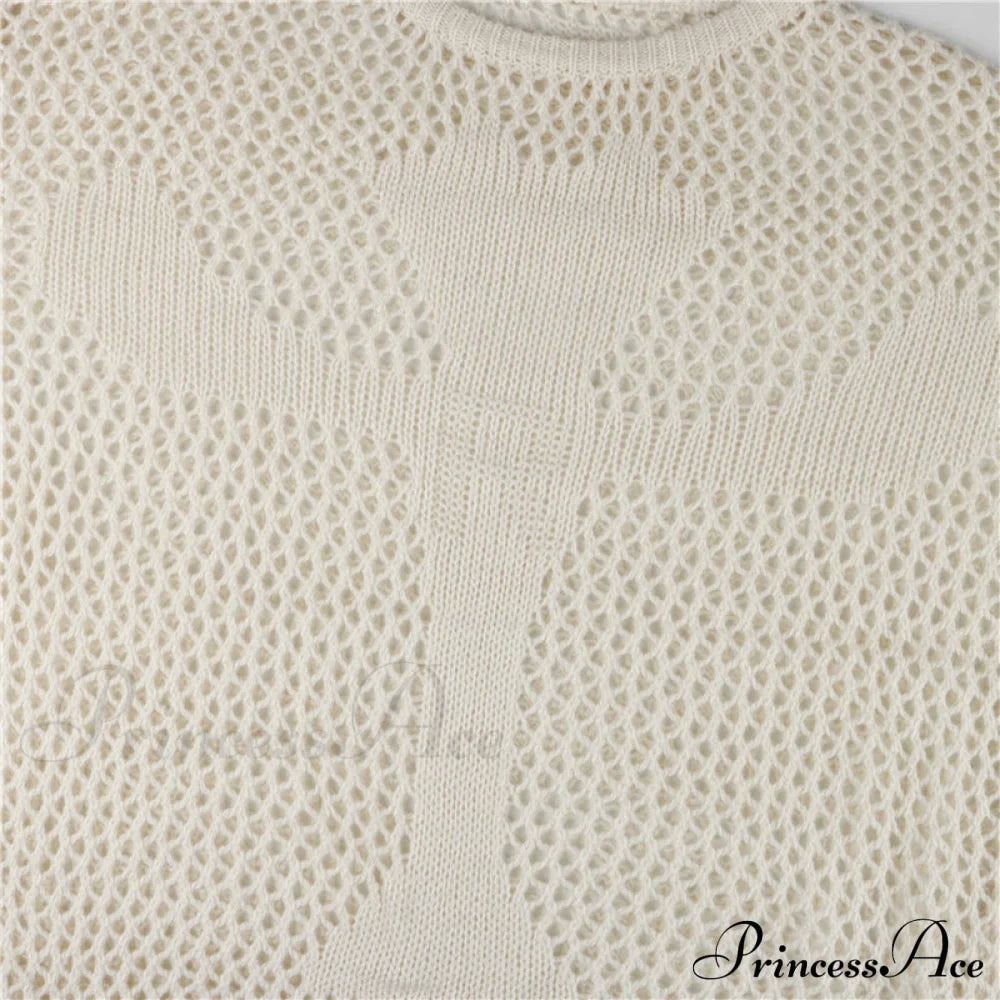 Distressed Cross Fishnet Charming Design Hollow Out Sweater