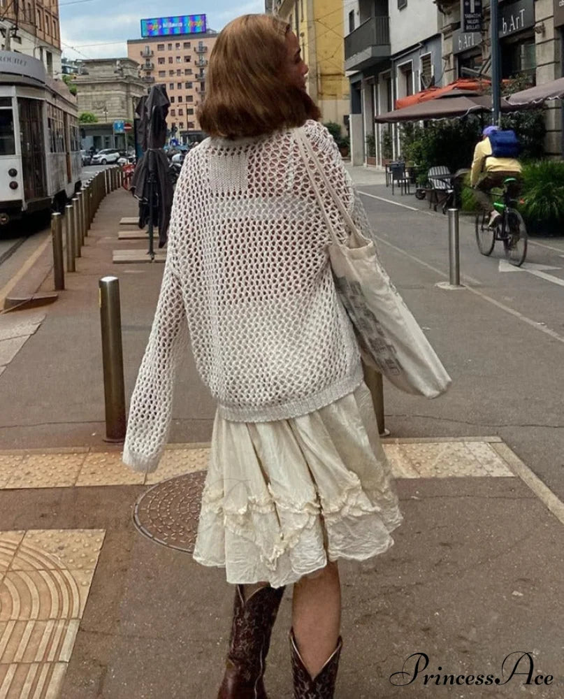 Distressed Cross Fishnet Charming Design Hollow Out Sweater