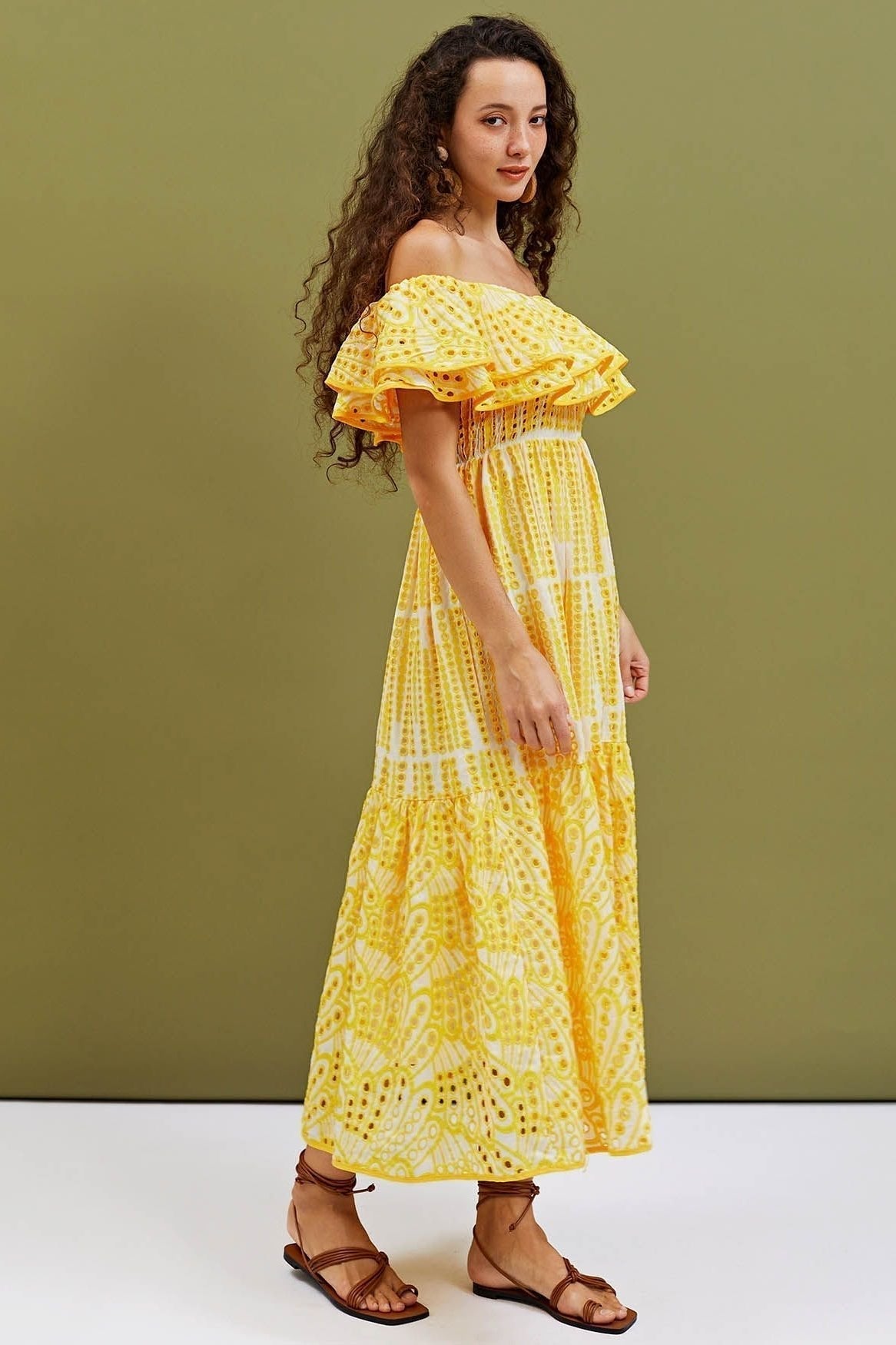 Waleska® | Off-The-Shoulder A-Line Flare Midi Dress With Embroidered Lace
